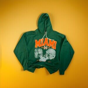 Men Vtg 20/20 Sport Miami Hurricanes Green Hoodie Sz L USA Made